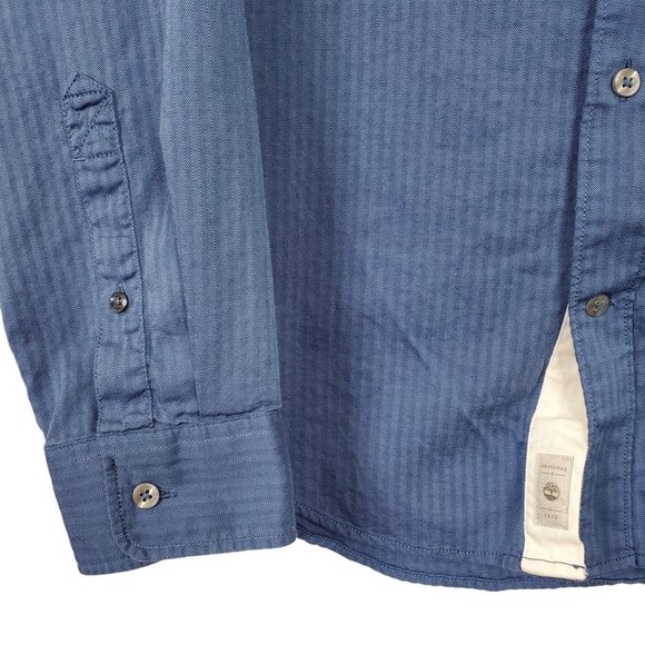 Timberland Mens Size XL Shirt Button Down Collar Herringbone Shadow Fabric Logo - Picture 5 of 7